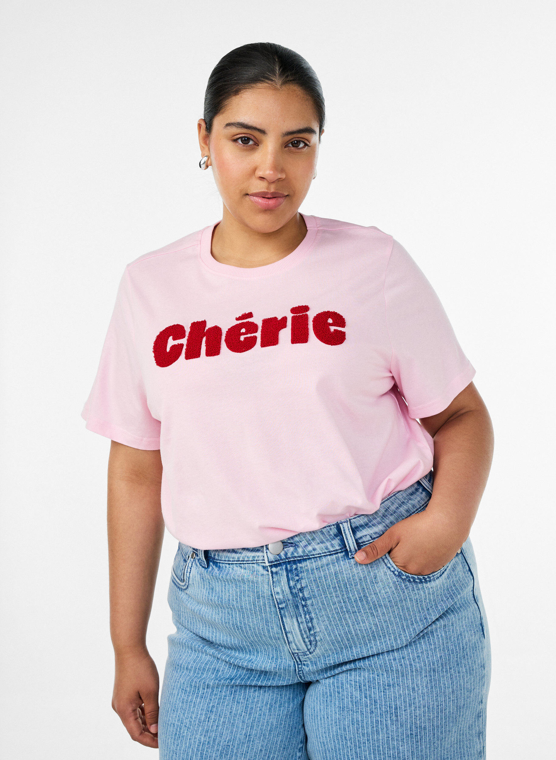 ZizzifashionOrganic cotton T-shirt with front print, Rose, Model image number 0