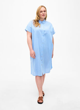 Long shirt in cotton blend with linen, Serenity, Model image number 4