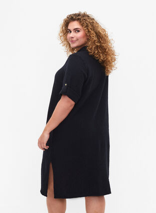Cotton shirt dress with short sleeves, Black, Model image number 1