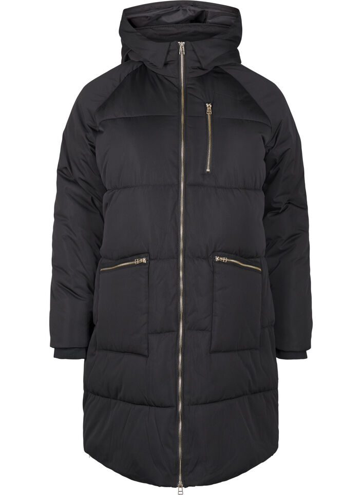 Puffer coat with hood, Black, Packshot image number 0