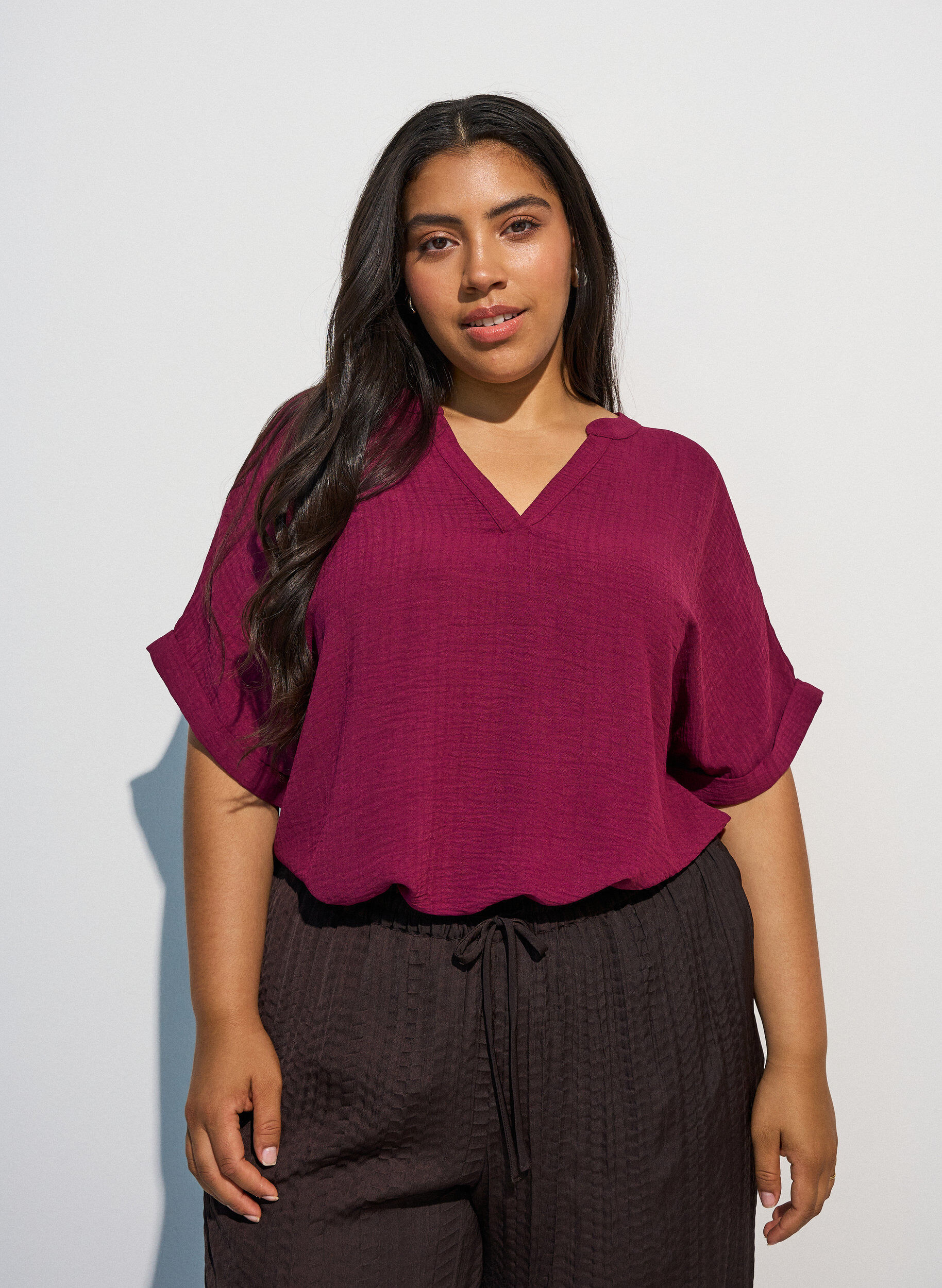 ZizzifashionLoose blouse with short sleeves, Red, Model image number 3