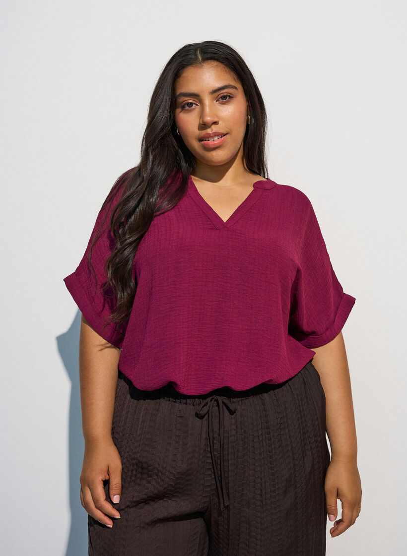 Loose blouse with short sleeves, Red, Model image number 3