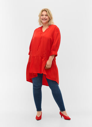 3/4 sleeve dress, Fiery Red, Model image number 2