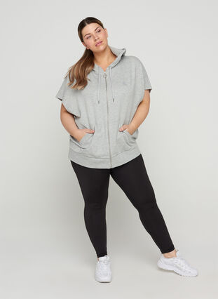 Short-sleeved sweatshirt with zip, Light Grey Melange, Model image number 2