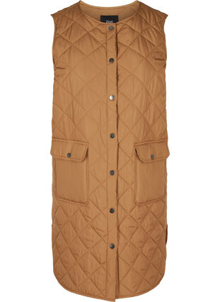Long quilted vest with button closure and pockets, Rubber, Packshot image number 0