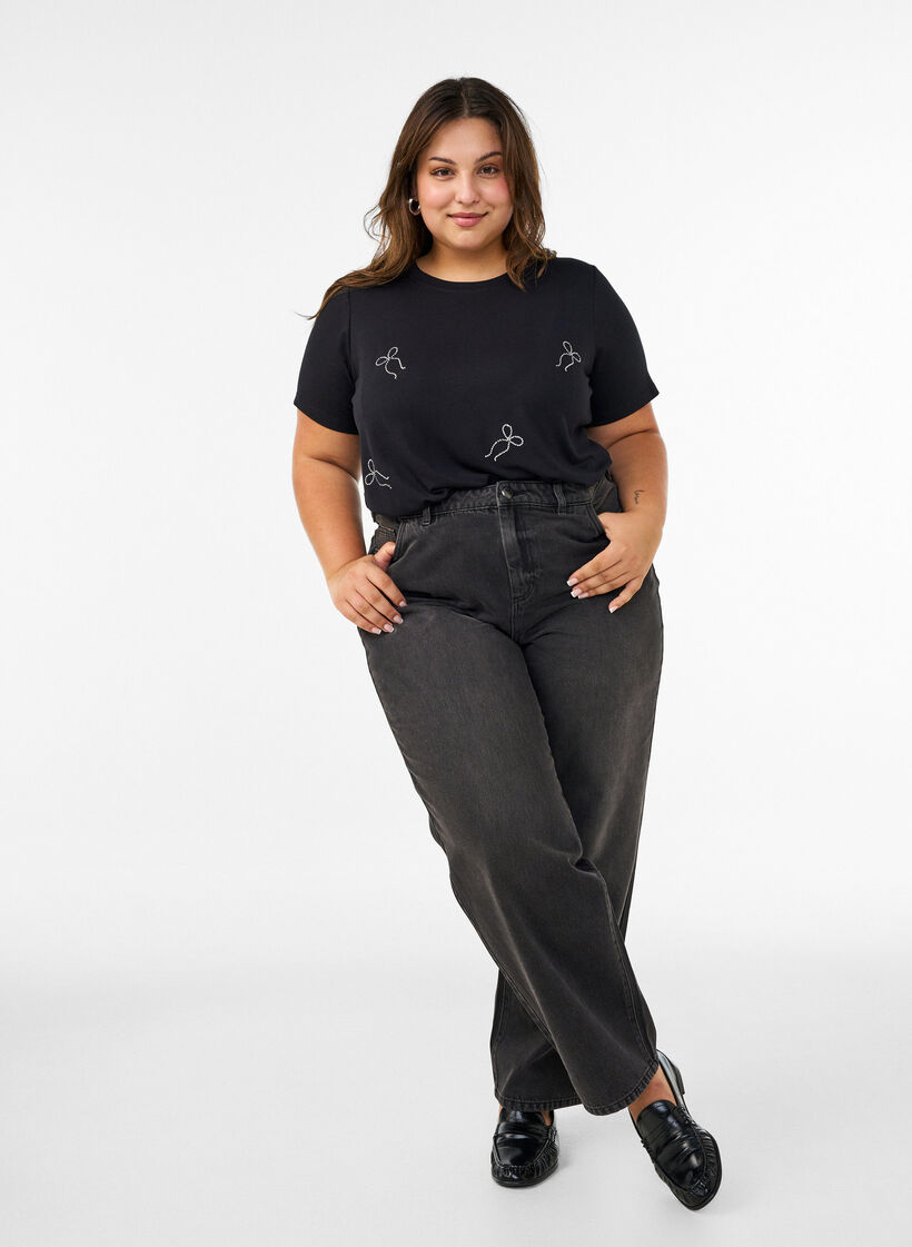 Viscose T-shirt with rhinestones, Black, Model image number 1
