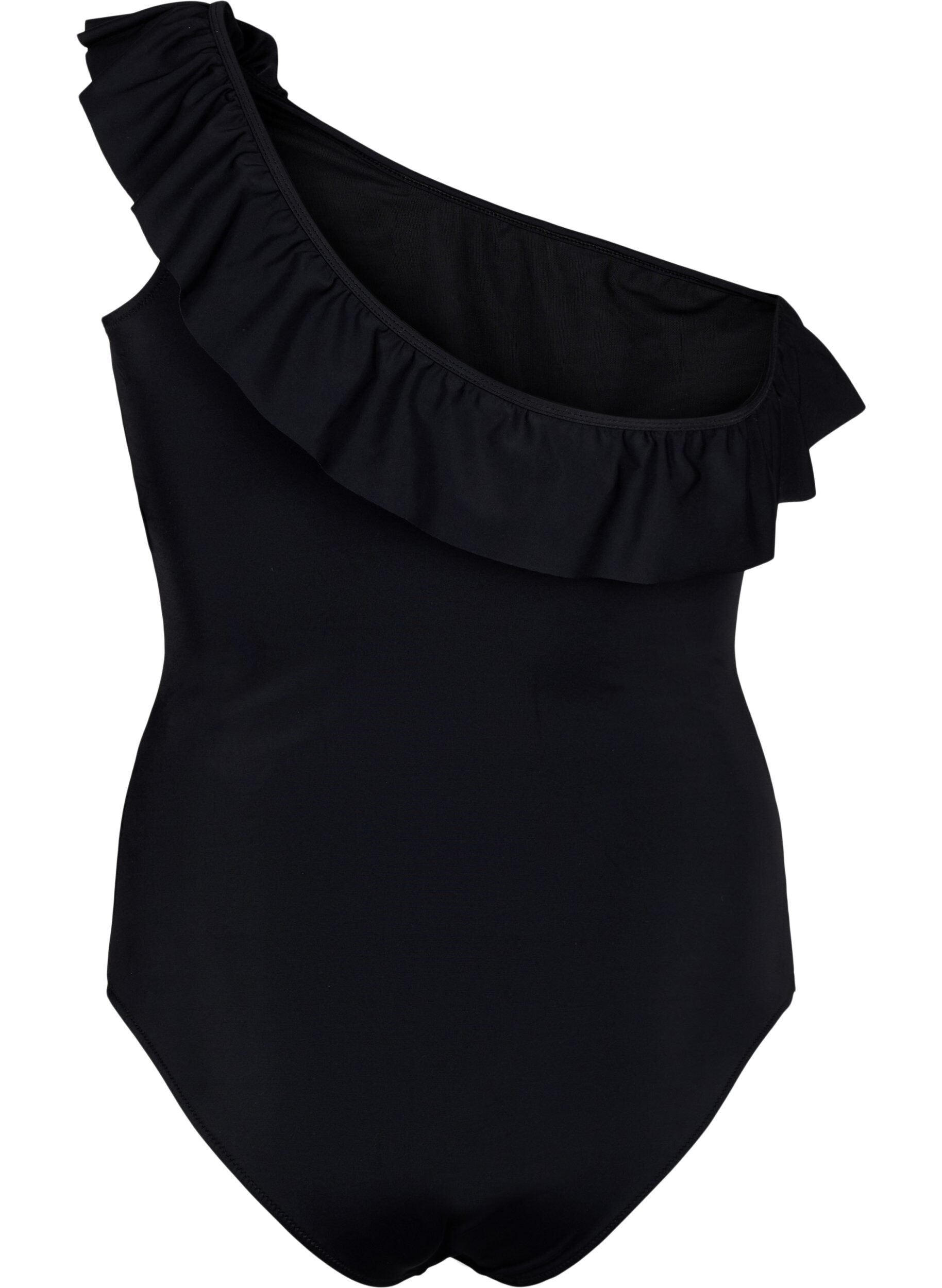 Zizzifashion One-shoulder swimsuit with ruffle, Black, Packshot image number 1
