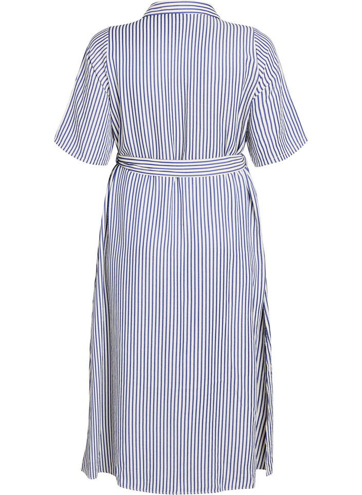 Ankle-length shirt dress with tie belt and stripes, Blue, Packshot image number 1