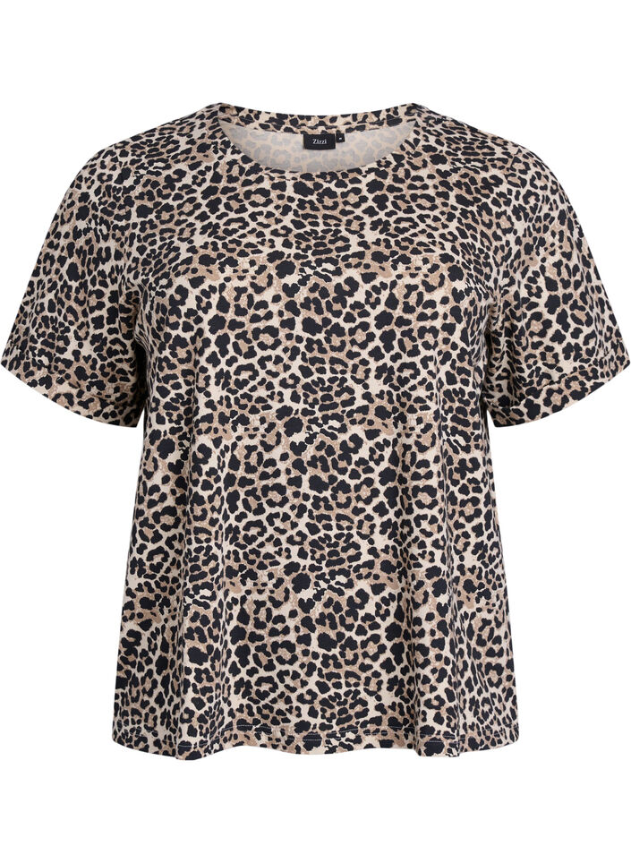 T-shirt with round neck and all-over print, Brown, Packshot image number 0