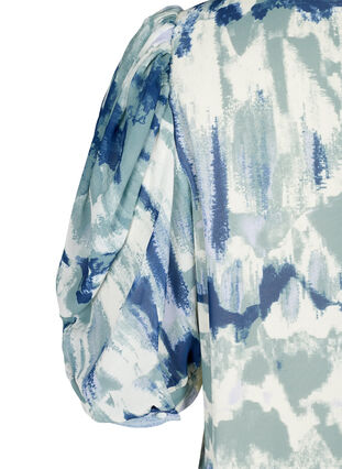 Printed blouse with puff sleeves and smocking, Chinois Green AOP, Packshot image number 3