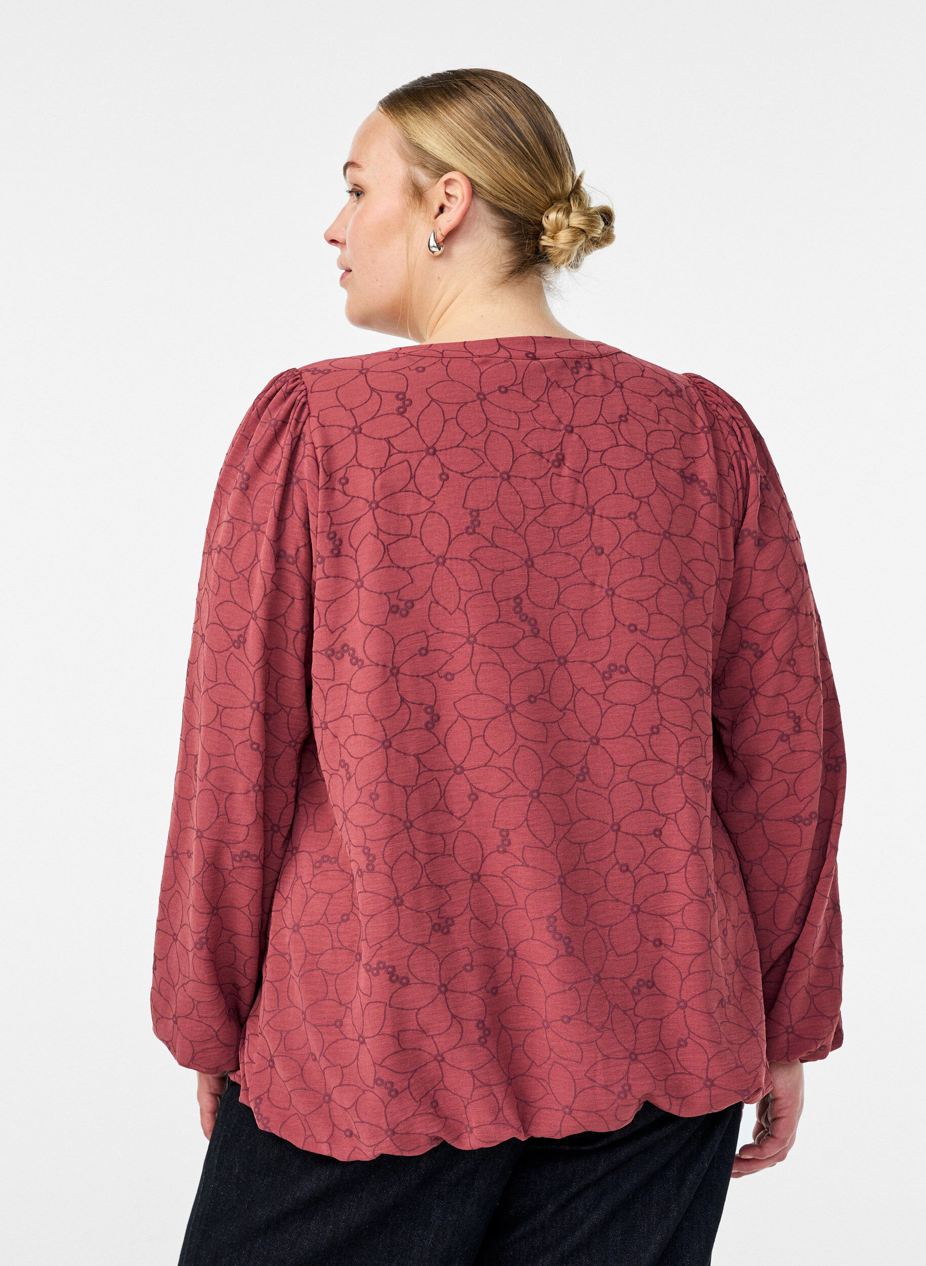 Zizzifashion Long-sleeved blouse with floral embroidery, Rose, Model image number 2