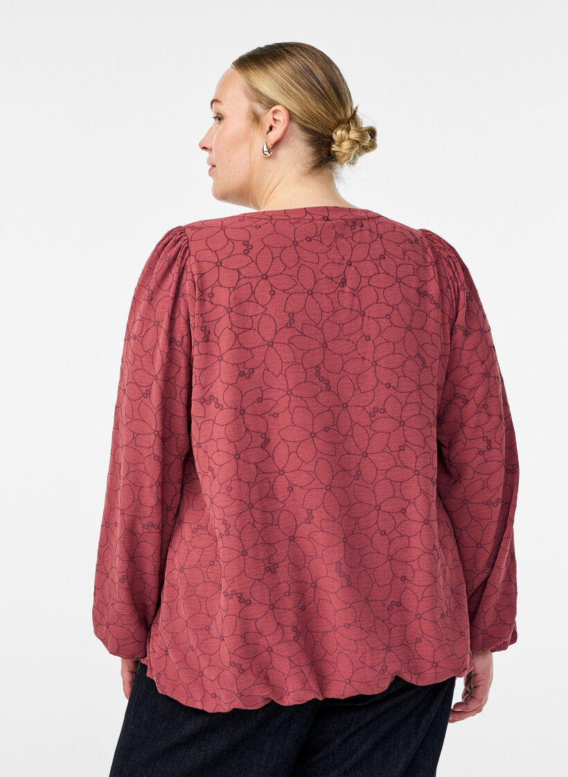 Long-sleeved blouse with floral embroidery, Rose, Model image number 2