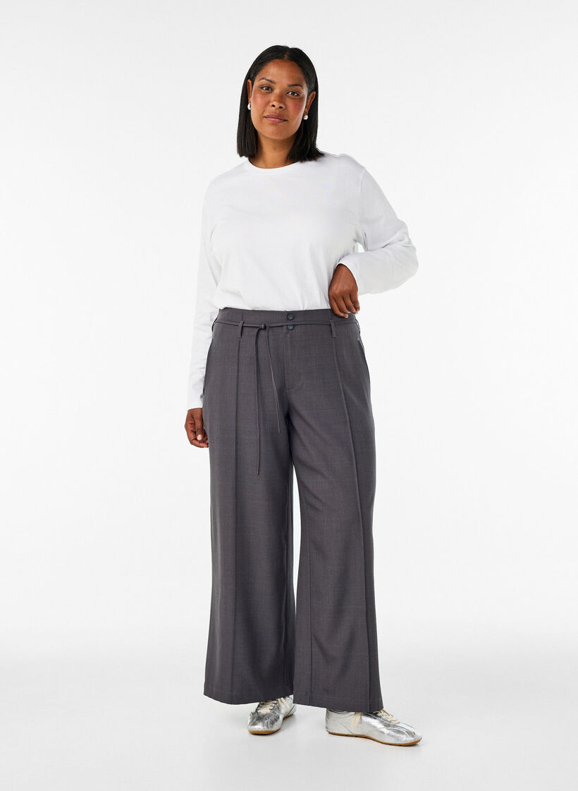 Tailored trousers with creases and a tie-belt, Dark Grey, Model image number 0