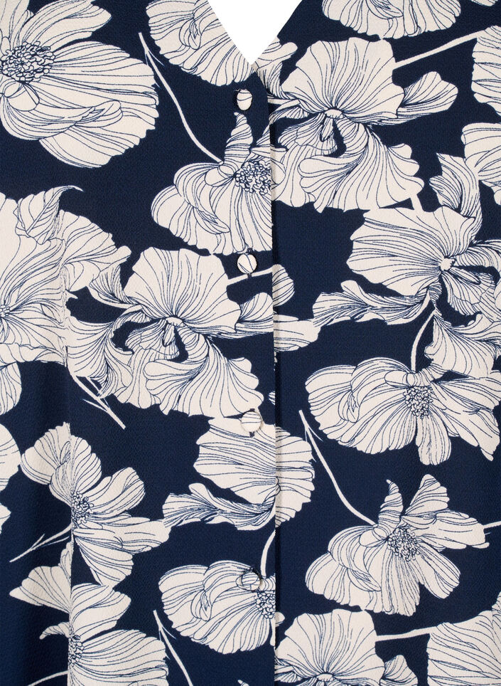 Shirt blouse with v-neck and print, Navy B. Flower AOP, Packshot image number 2