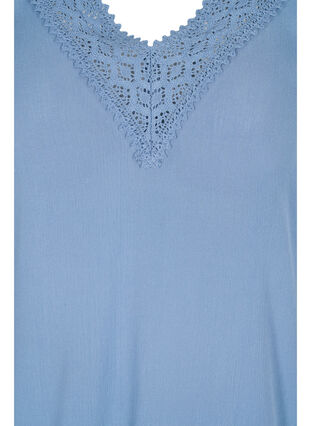 Short-sleeved viscose tunic with lace details, Coronet Blue, Packshot image number 2