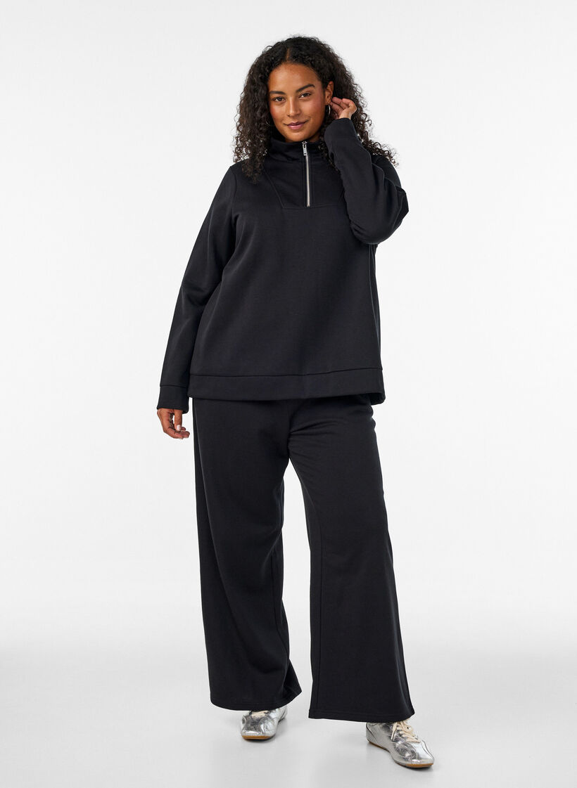 High-waisted sweatpants with wide legs, Black, Model image number 0