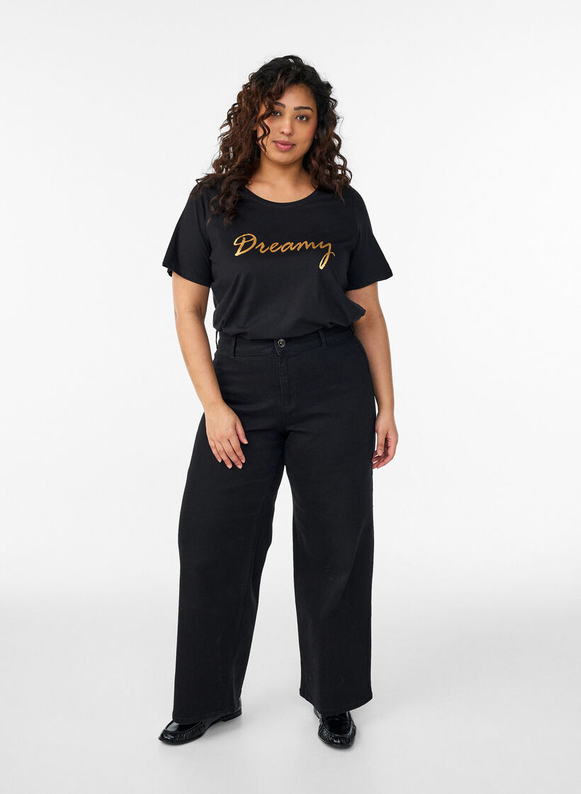 T-shirt with motif, Black, Model image number 1