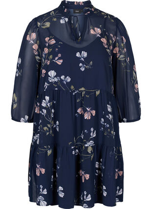 Floral print tunic with 3/4 sleeves, Night Sky Flower, Packshot image number 0
