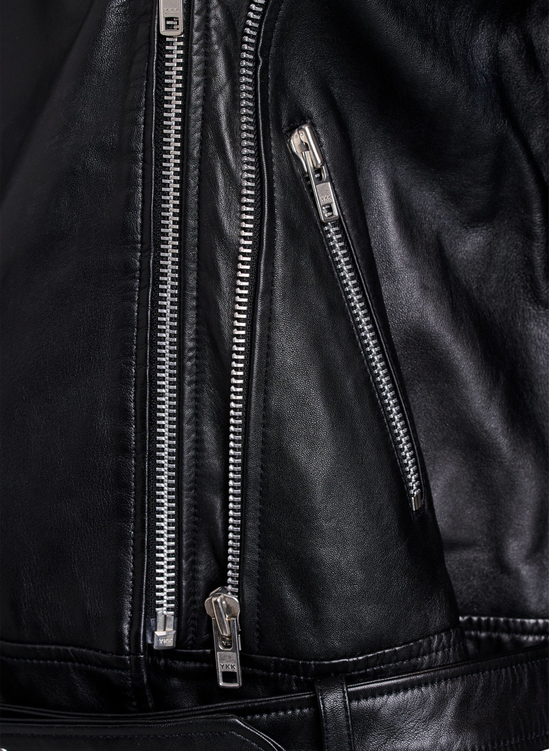 Zizzifashion Leather biker jacket with belt, Black, Packshot image number 2