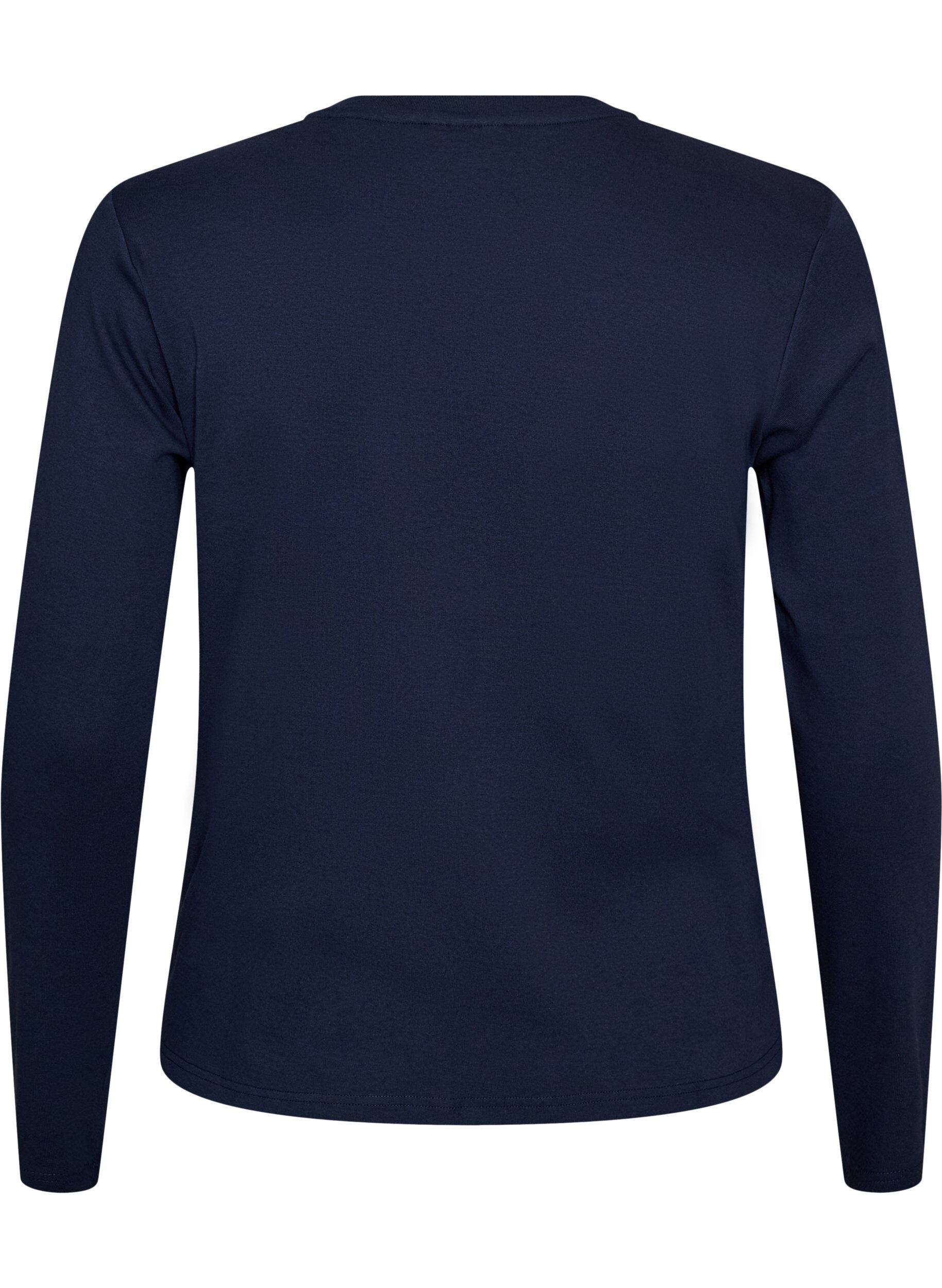 ZizzifashionLong-sleeved basic T-shirt with a round neck, Blue, Packshot image number 1