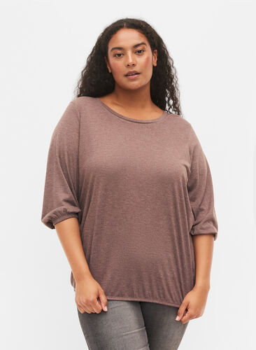 Plain blouse with 3/4 sleeves, Chestnut Mel., Model image number 0