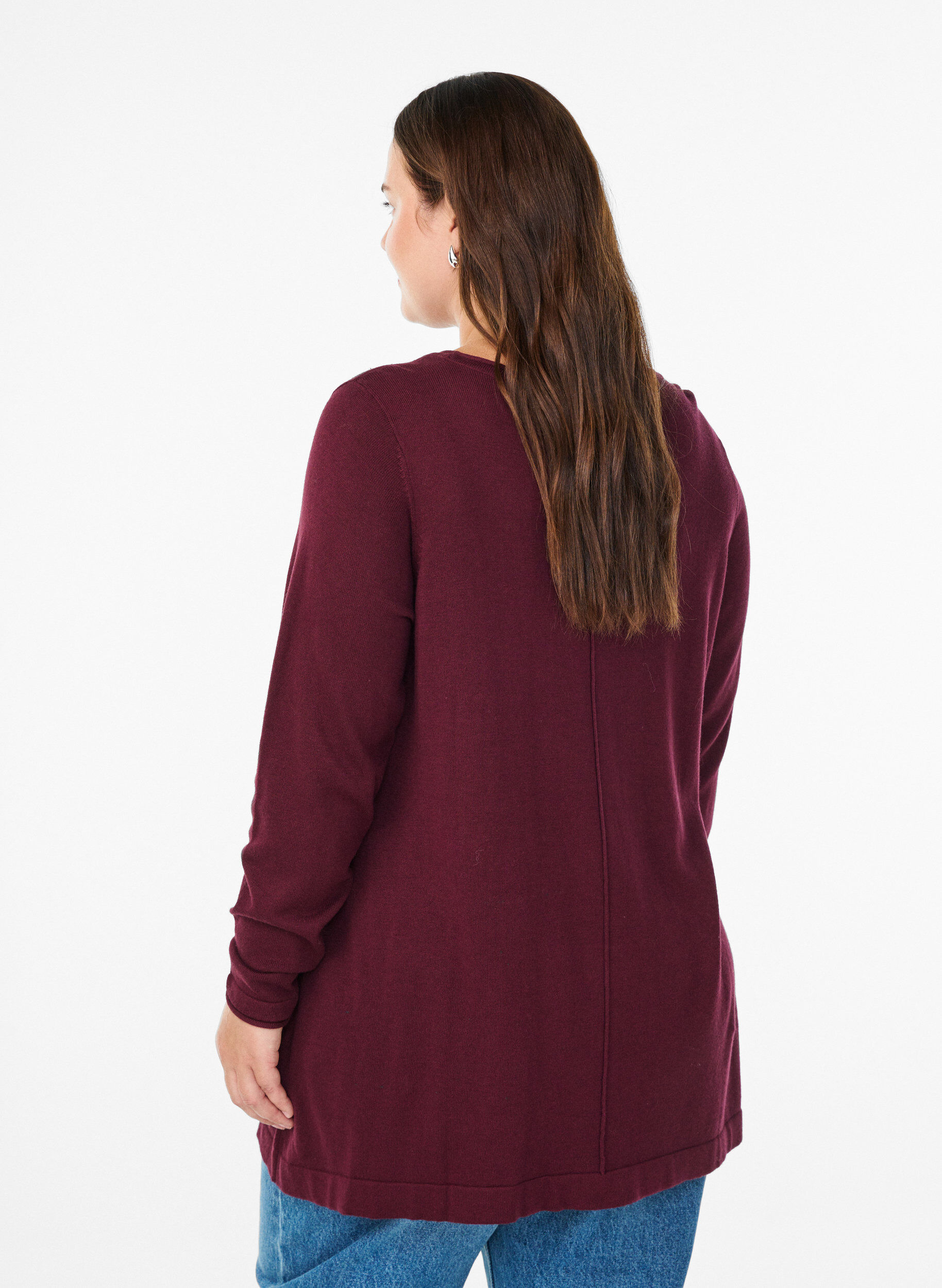 Zizzifashion Knitted blouse in cotton-viscose blend, Dark Bordeaux, Model image number 2