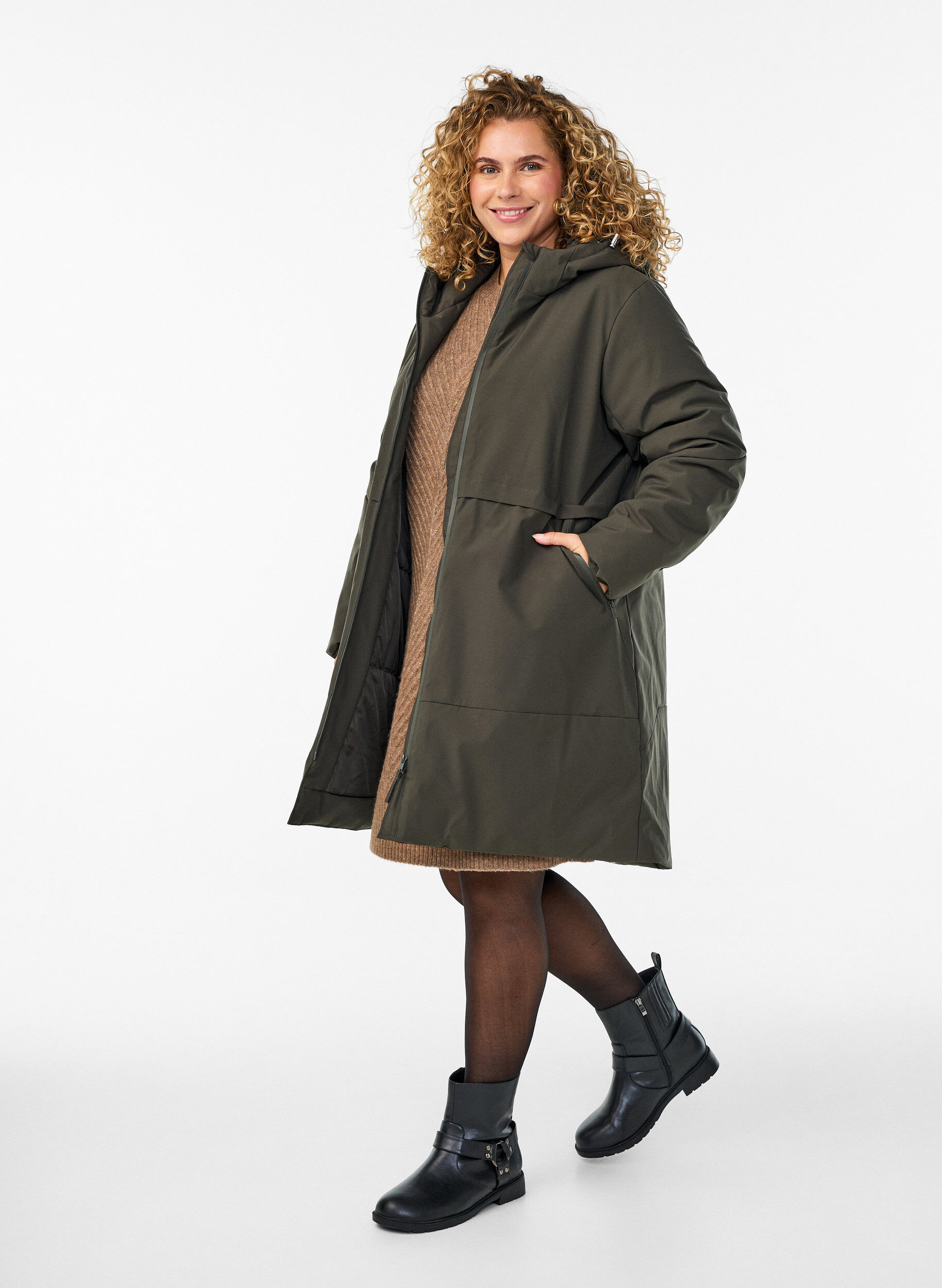 ZizzifashionWinter jacket with adjustable waist, Green, Model image number 1