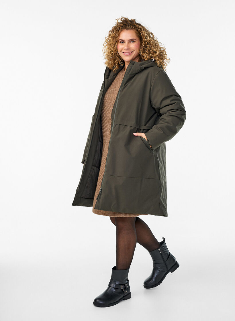 Winter jacket with adjustable waist, Green, Model image number 1