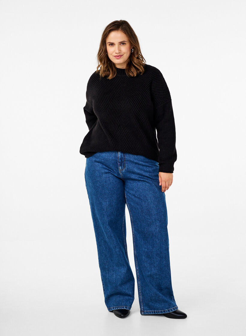 Jumper with a striped pattern and long sleeves, Black Mel., Model image number 2