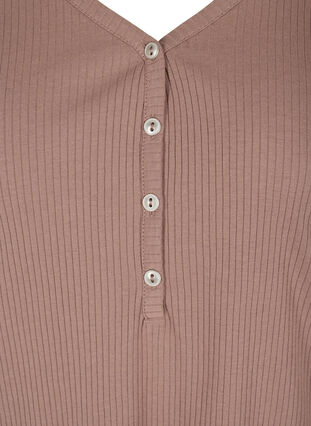 Long sleeve ribbed blouse with button detailing, Deep Taupe, Packshot image number 2