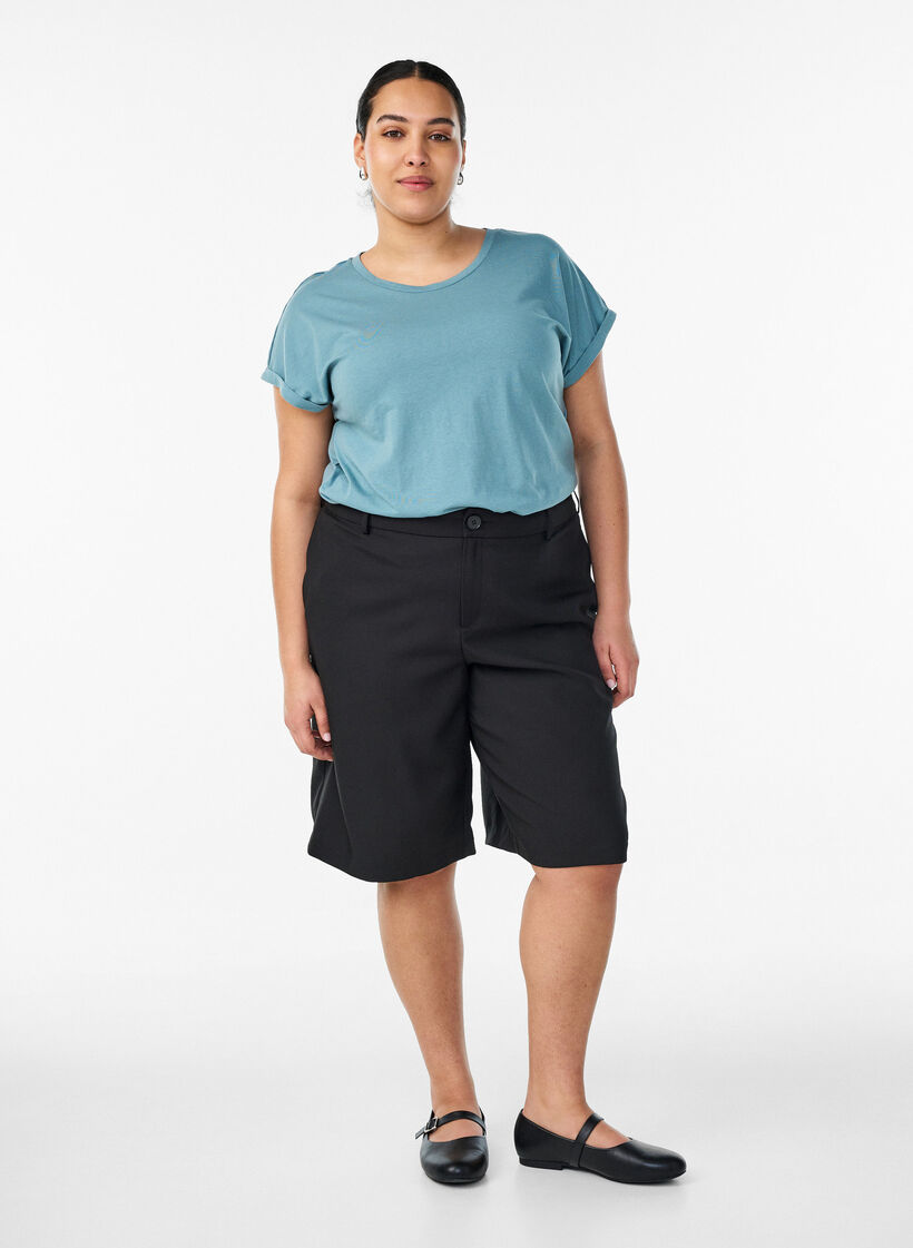 Short sleeved cotton blend t-shirt, Blue, Model image number 1