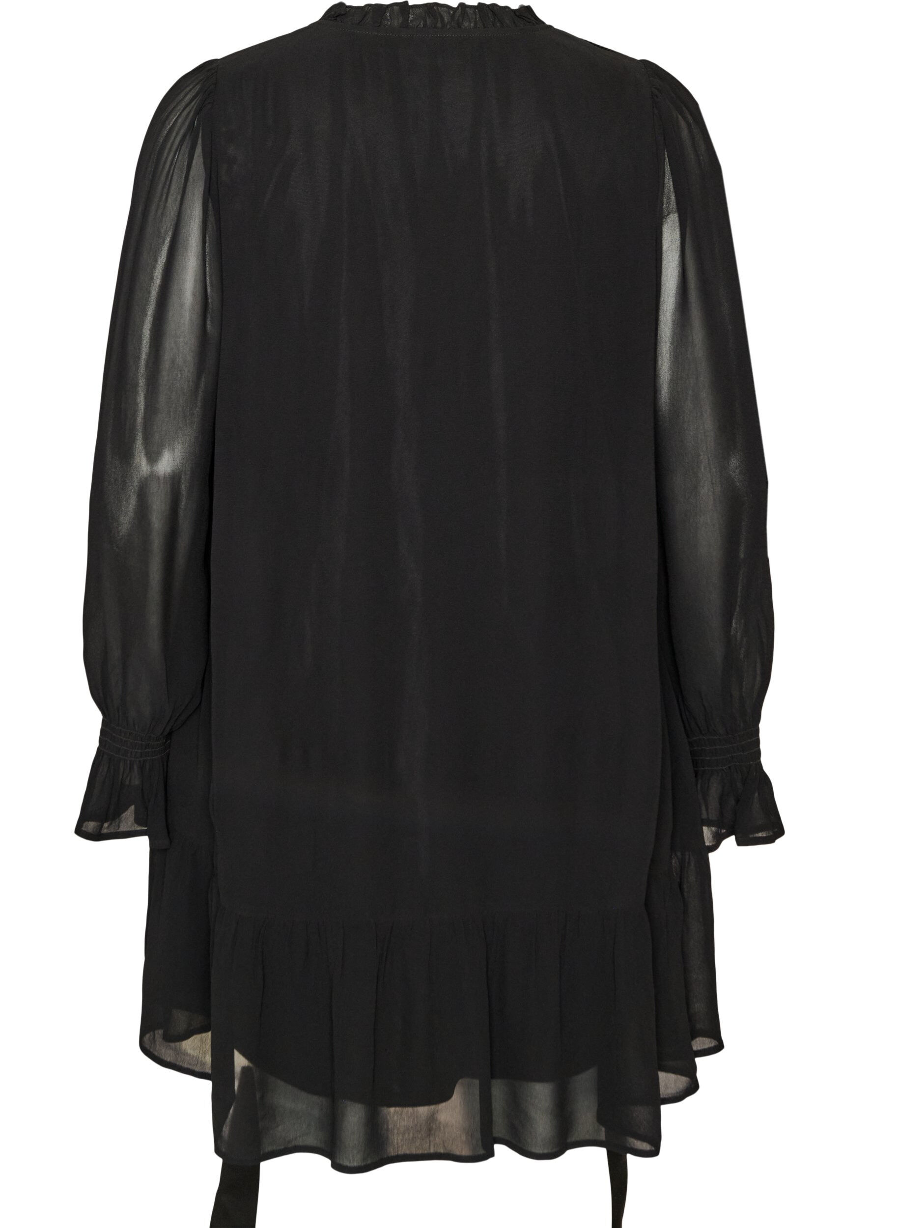 ZizzifashionViscose dress with ruffles and sheer sleeves, Black, Packshot image number 1