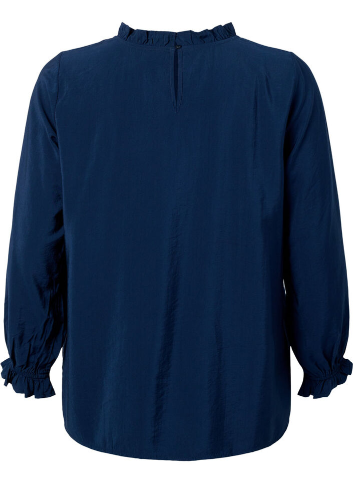 Long-sleeved viscose blouse with ruffles, Total Eclipse, Packshot image number 1