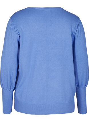 Knitted top with round neck and balloon sleeves , Ultramarine Mel., Packshot image number 1