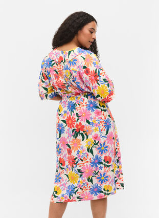 Printed short-sleeved midi dress, Crystal G flower AOP, Model image number 1