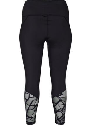 Cropped leggings with patterned mesh, Black, Packshot image number 1