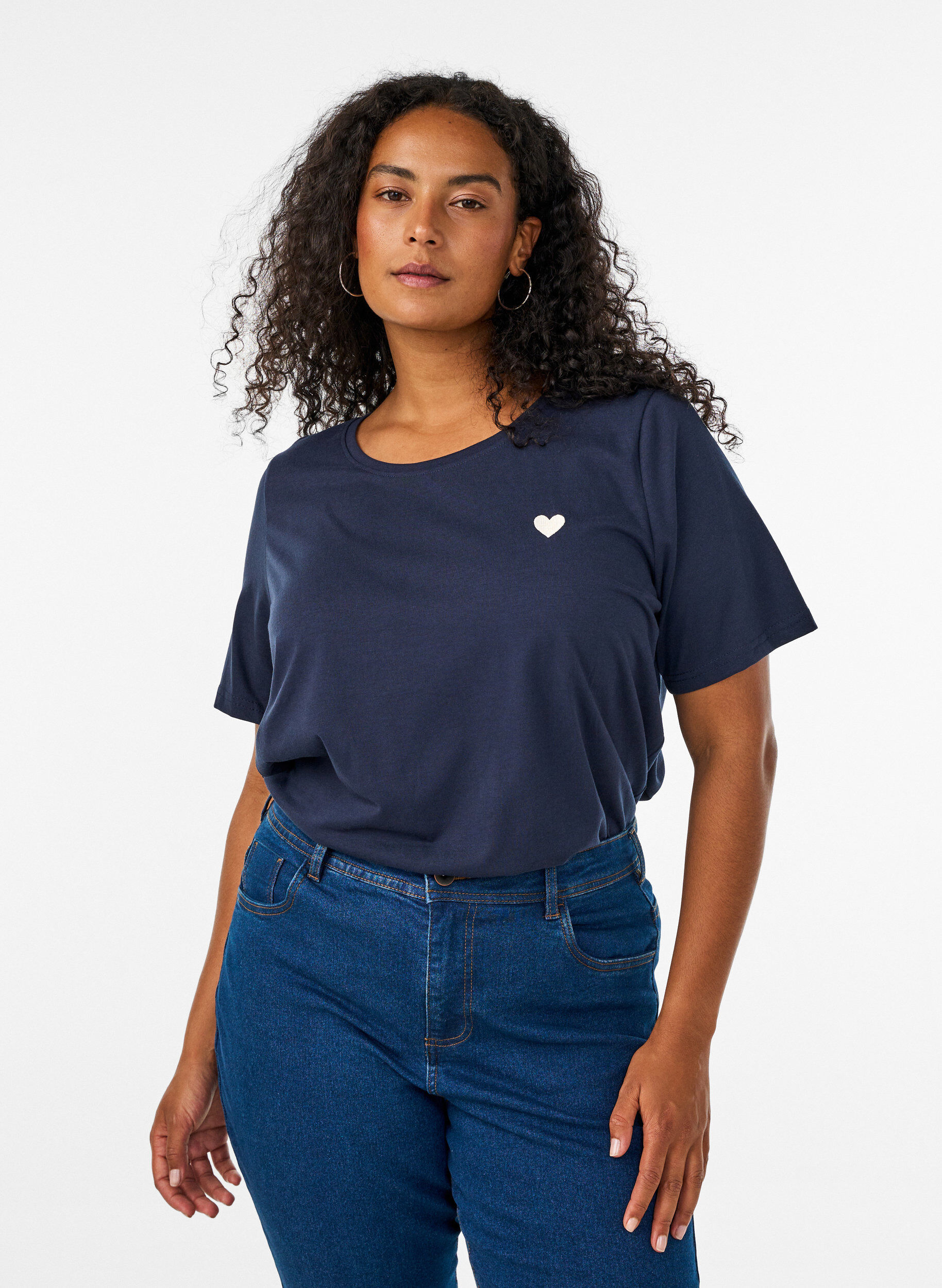 T-shirt with motif, Blue, Model