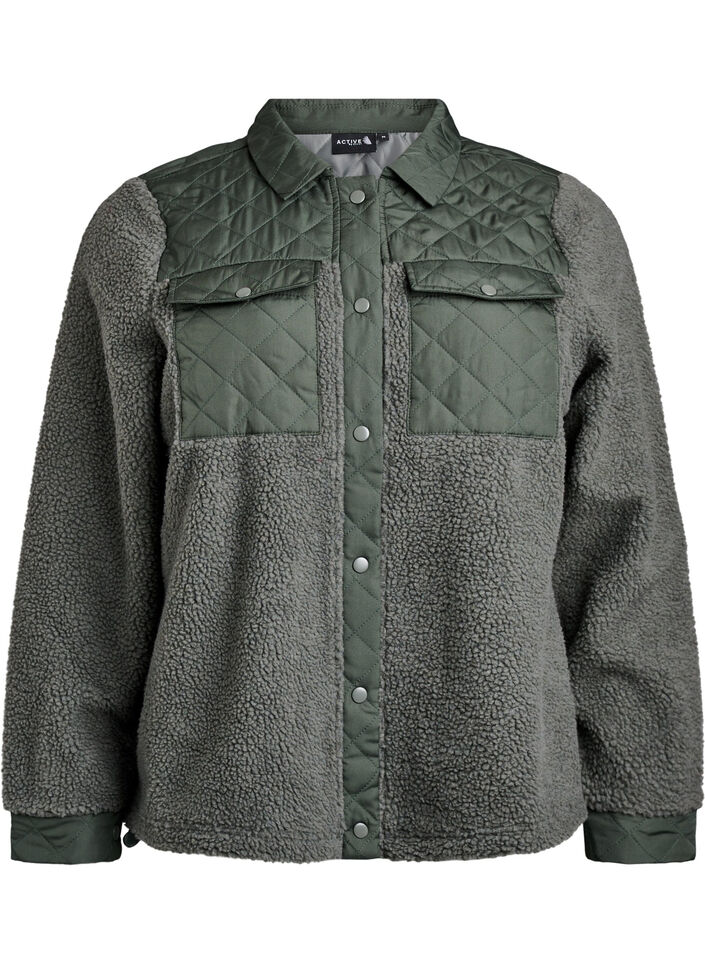 Fleece jacket with quilted details, Green, Packshot image number 0