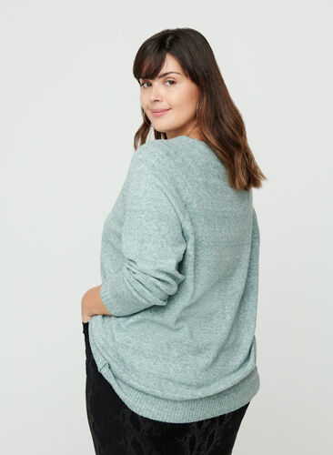 Round neck knitted top, Balsam Green mel., Model image number 1