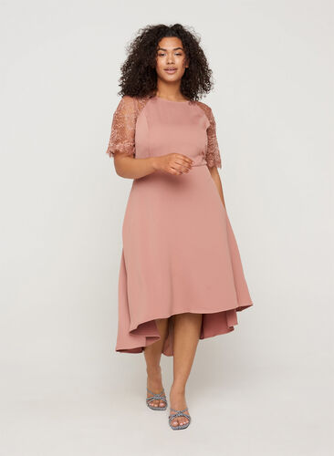Midi dress with short lace sleeves, ROSE BROWN, Model image number 0
