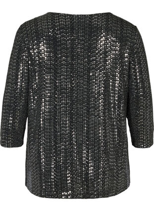 Blouse with 3/4 length sleeves and sequins, Black w Silver, Packshot image number 1