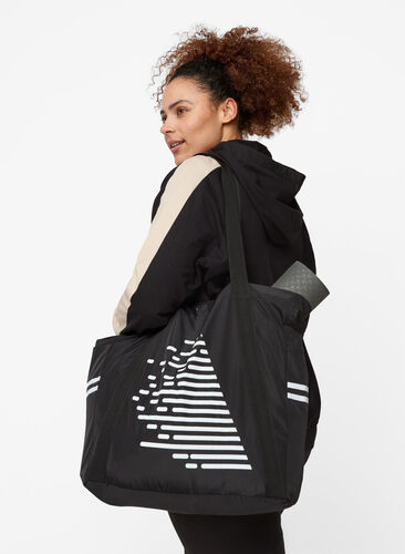 Sports bag with reflector and pockets, Black, Model image number 0
