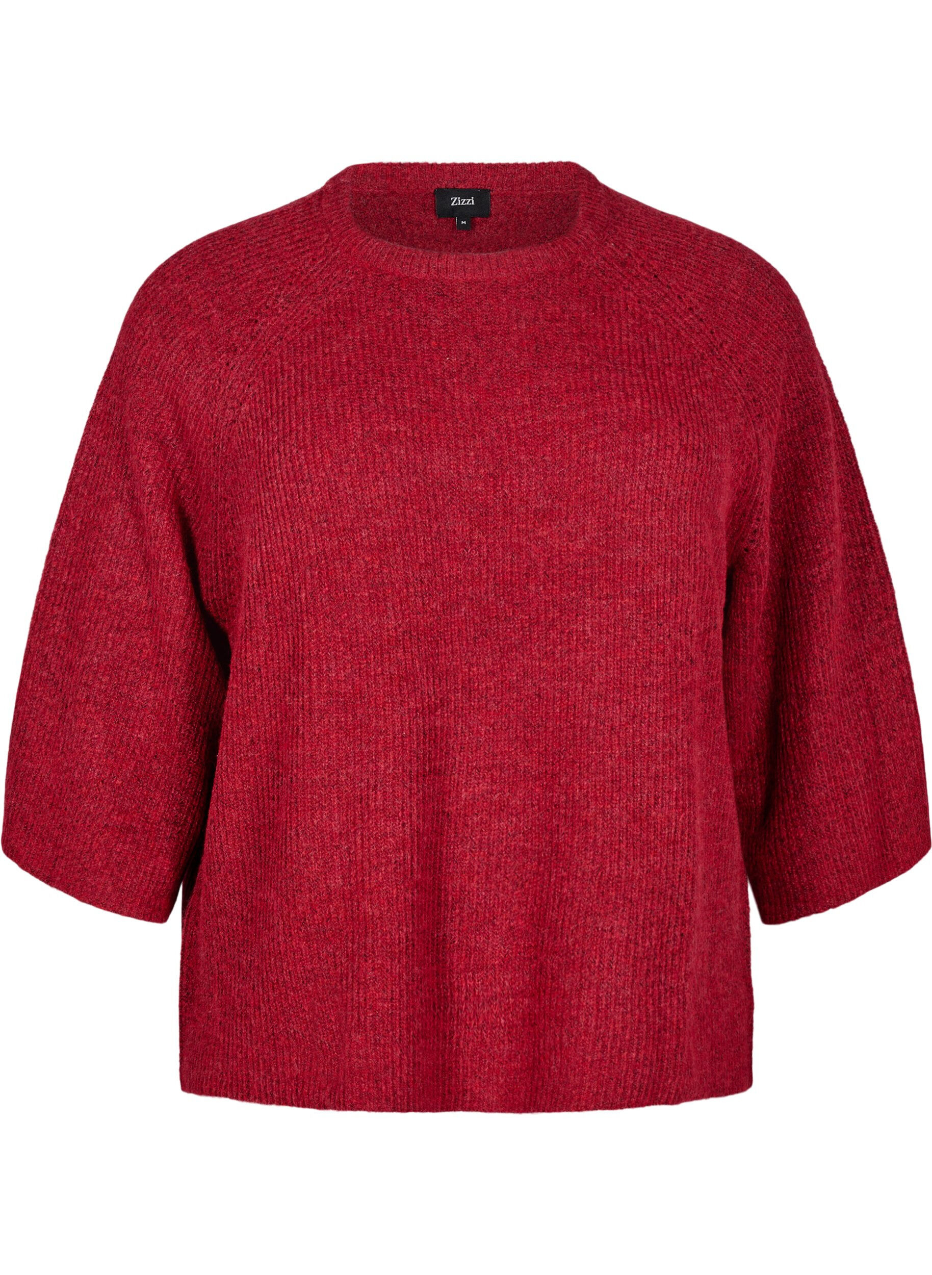 ZizzifashionRibbed jumper with 3/4 sleeves, Red, Packshot image number 0