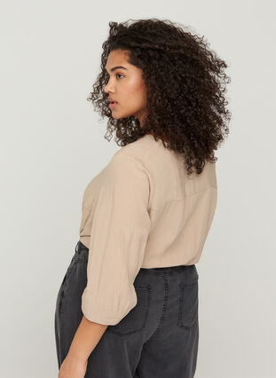 Viscose blouse with buttons and v-neck, Light Taupe , Model image number 1