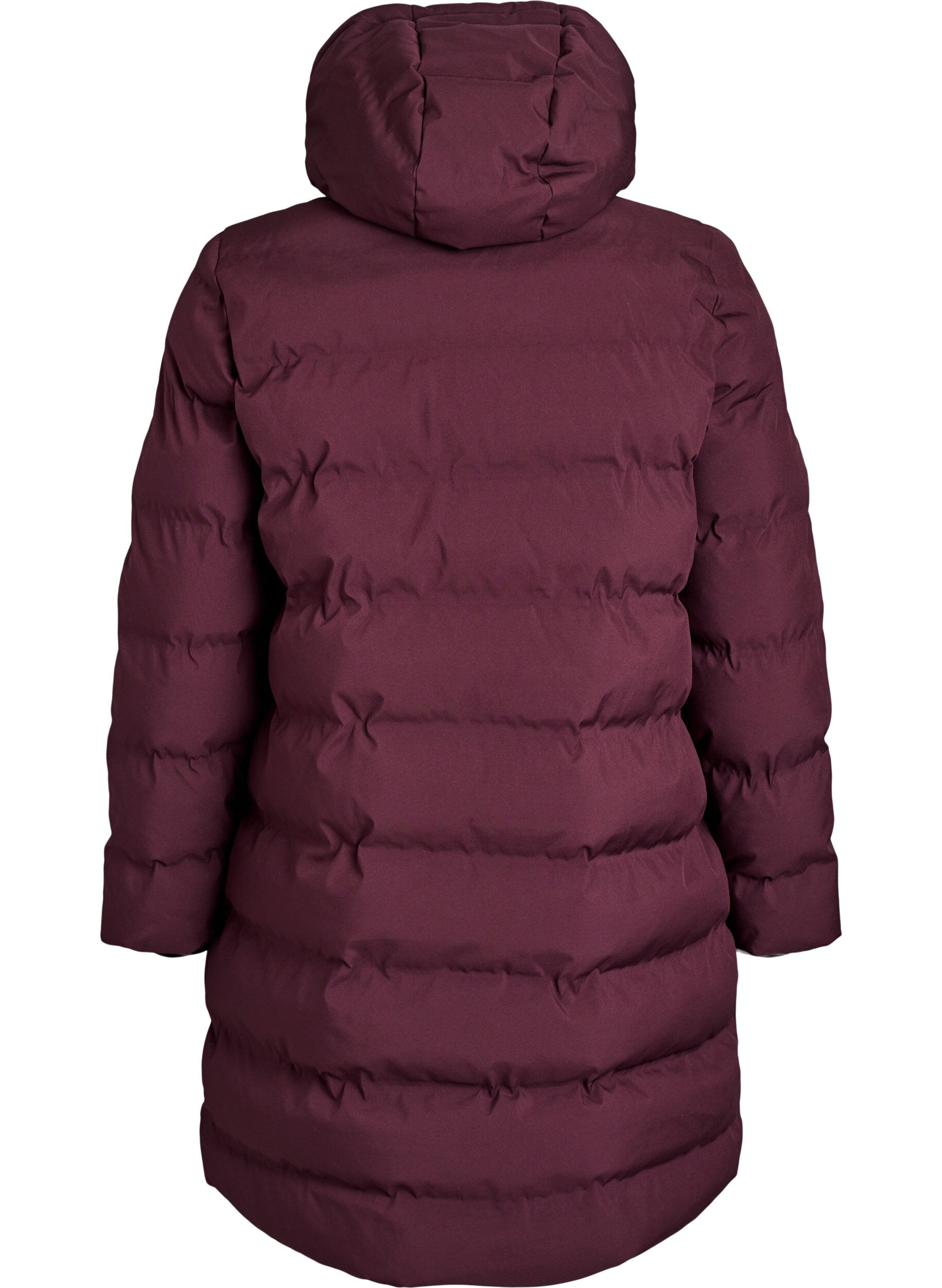 Zizzifashion Puffer coat with hood and pockets, Dark Bordeaux, Packshot image number 1