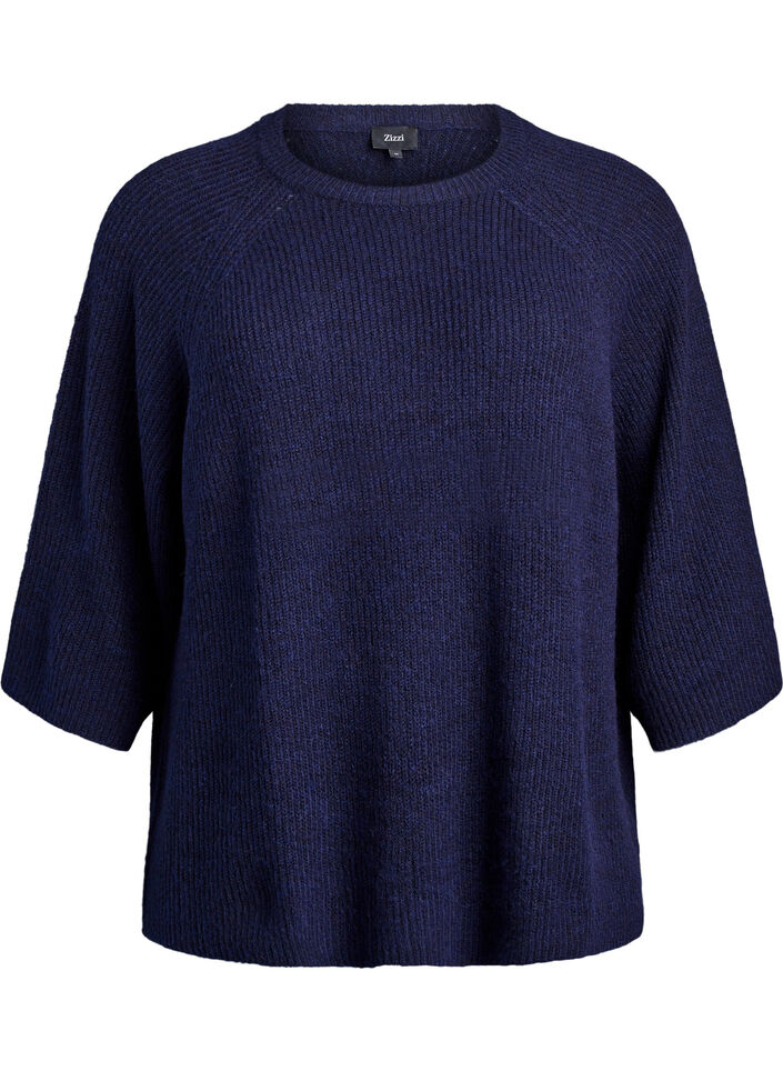 Ribbed jumper with 3/4 sleeves, Blue, Packshot image number 0