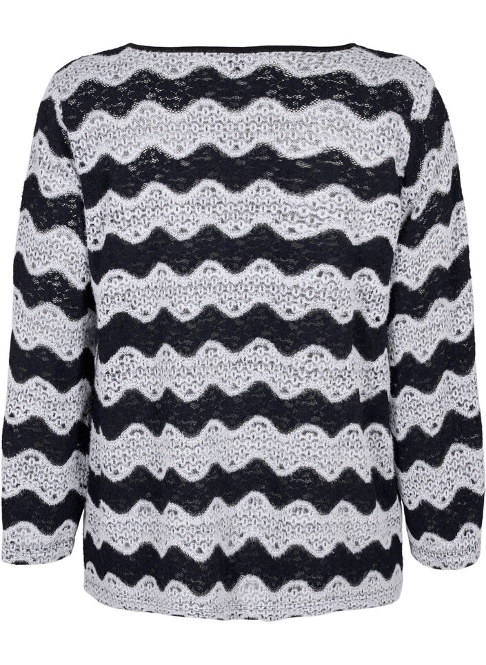 Knitted cardigan with wave pattern, Black Stripe, Packshot image number 1