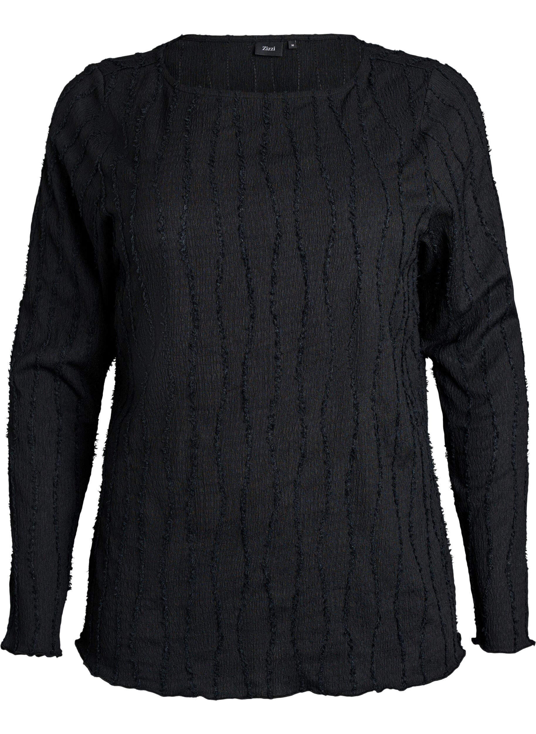 ZizzifashionJersey blouse with a wavy texture, Black, Packshot image number 0