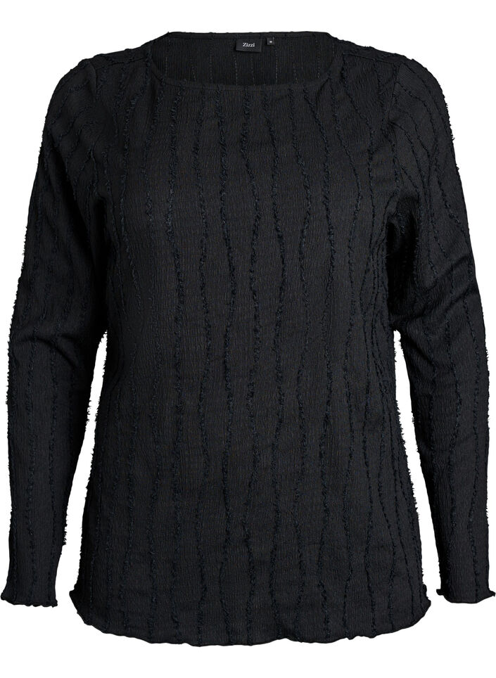 Jersey blouse with a wavy texture, Black, Packshot image number 0