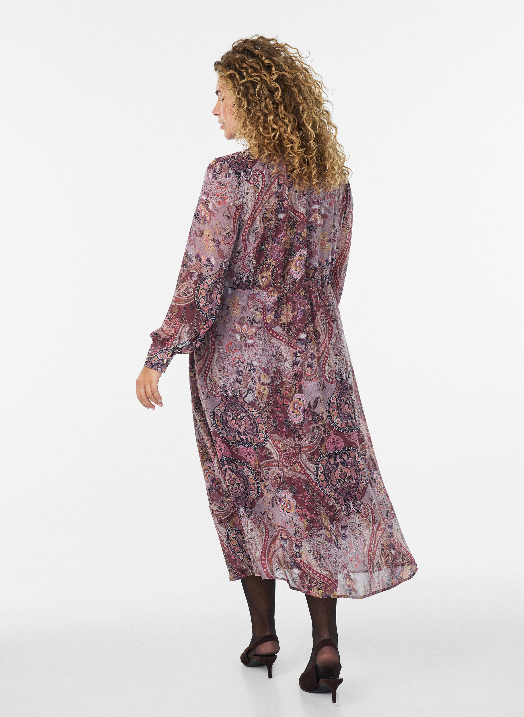 ZizzifashionMidi dress with paisley print and elastic waist, Purple, Model image number 1